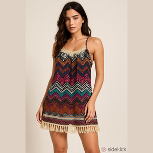 Boho Geometric Dopamine Fringe Mini Dress